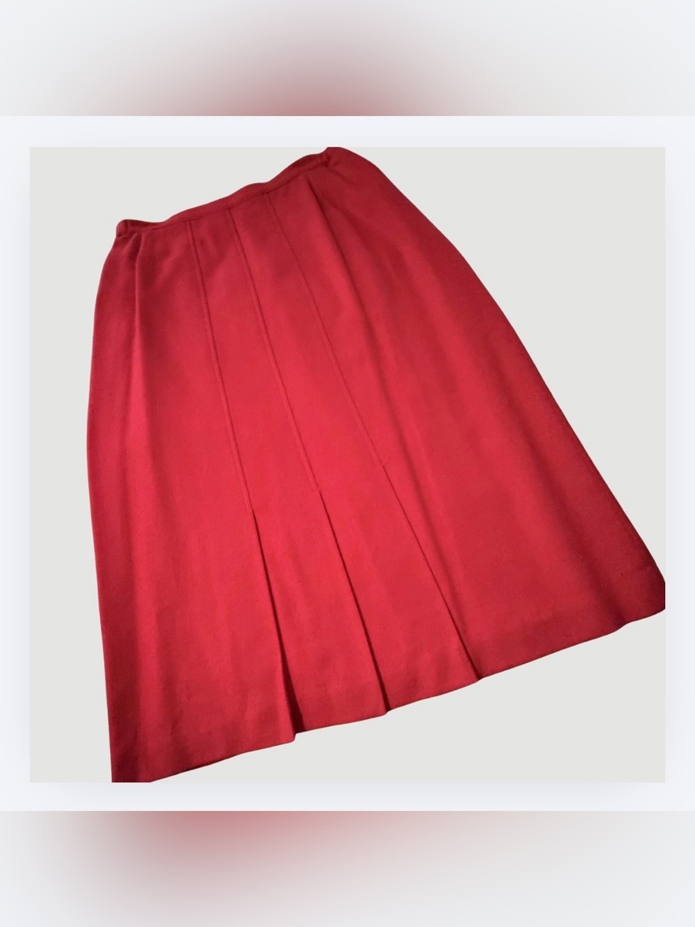 Vintage EMO Brand Red Pleated, Lined A-Line Wool Blend Women's Skirt, Size 14